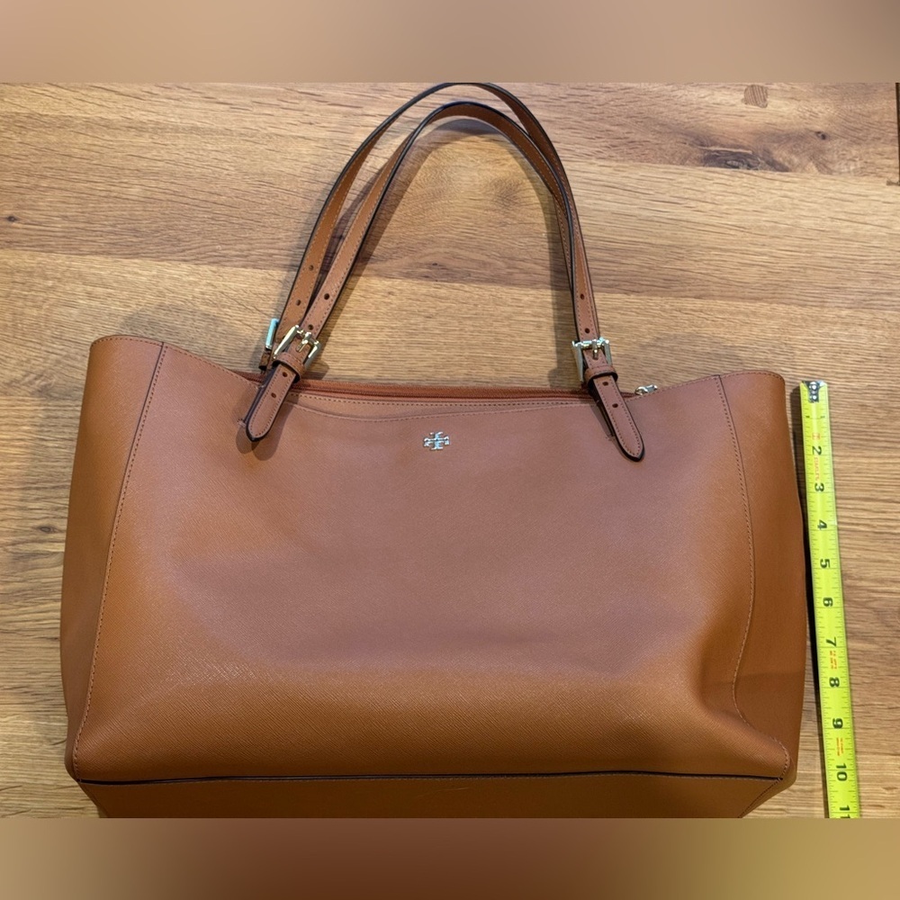 Tory Burch Cognac Saffiano Leather Large Zip Tote Bag - Picture 8 of 12